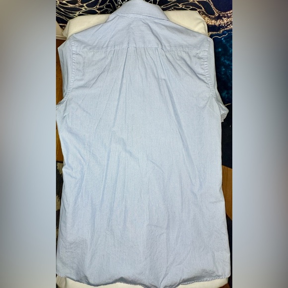 H&M Reg Fit Oxford Stretch Short Sleeve Button Up Shirt Light Blue Medium 15 3/4 - Picture 7 of 9